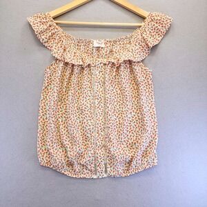 Sienna Sky Floral Off The Shoulder Ruffle Blouse Boho Ladder Lace Top Orange Med